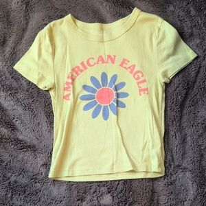 American Eagle Outfitters Kids Yellow Tee with Floral Graphic